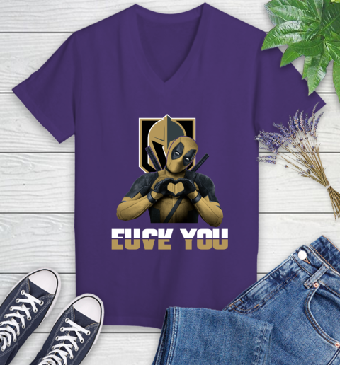 NHL Vegas Golden Knights Deadpool Love You Fuck You Hockey Sports Women's V-Neck T-Shirt 3