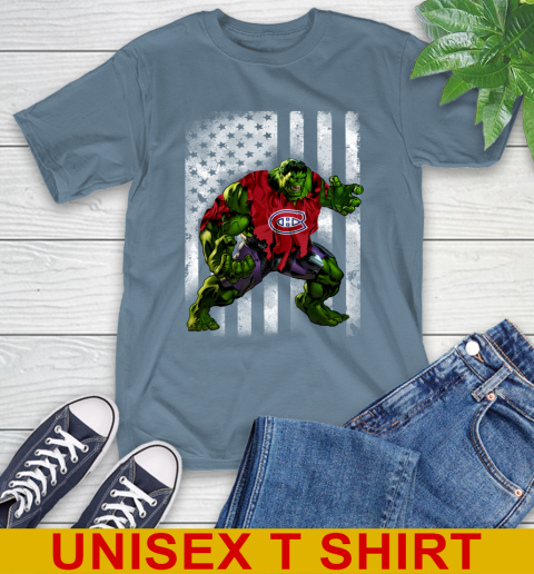 Montreal Canadiens Hulk Marvel Avengers NHL Hockey American Flag T-Shirt 8
