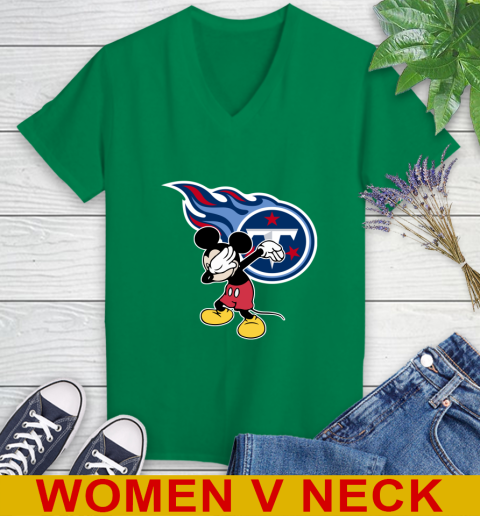 Tennessee Titans NFL Football Dabbing Mickey Disney Sports Women's V-Neck T-Shirt 6