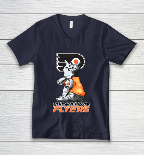 NHL My Cat Loves Philadelphia Flyers Hockey V-Neck T-Shirt 2