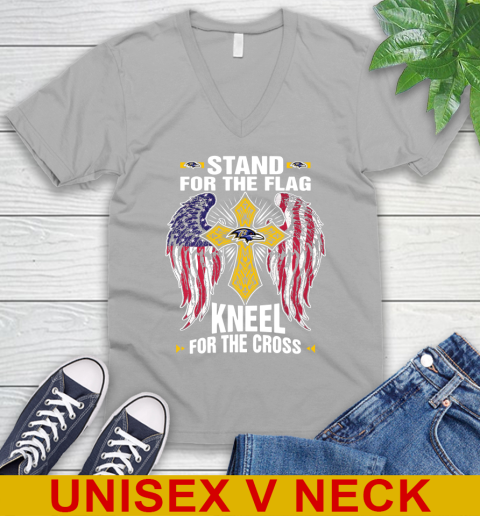 NFL Football Baltimore Ravens Stand For Flag Kneel For The Cross Shirt V-Neck T-Shirt 4 NFL Football Baltimore Ravens Stand For Flag Kneel For The Cross Shirt V-Neck T-Shirt - Image 4