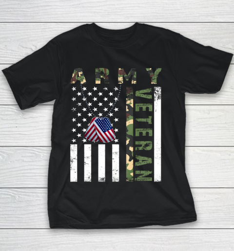 American Camo Flag Army Veteran Youth T-Shirt