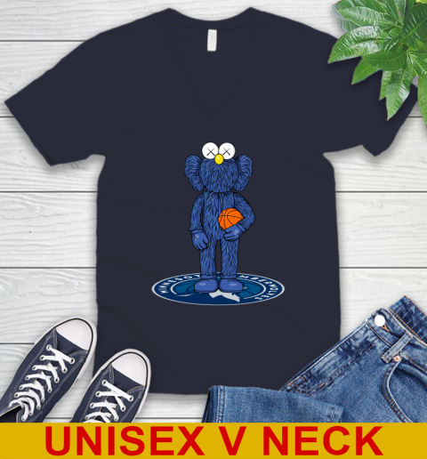NBA Basketball Minnesota Timberwolves Kaws Bff Blue Figure Shirt V-Neck T-Shirt 3