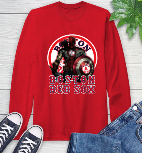 MLB Captain America Thor Spider Man Hawkeye Avengers Endgame Baseball Boston Red Sox Long Sleeve T-Shirt 10