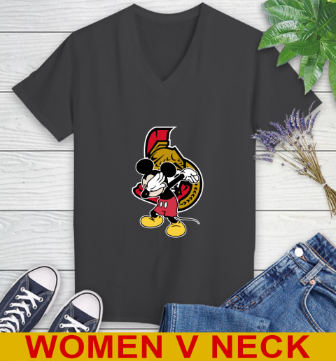 Ottawa Senators NHL Hockey Dabbing Mickey Disney Sports Women's V-Neck T-Shirt 9