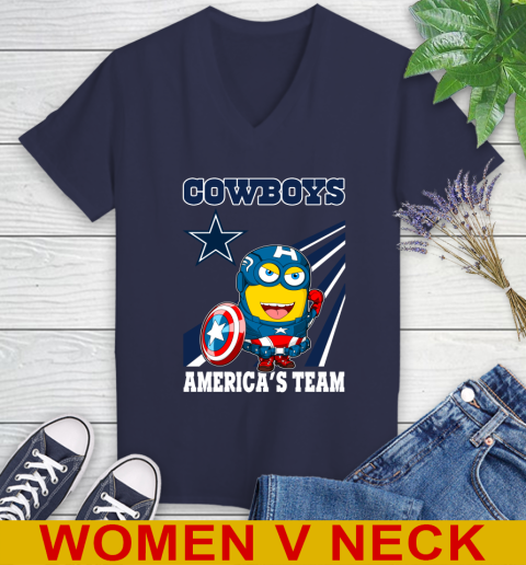 NFL Football Dallas Cowboys Captain America Marvel Avengers Minion Shirt Women's V-Neck T-Shirt 12