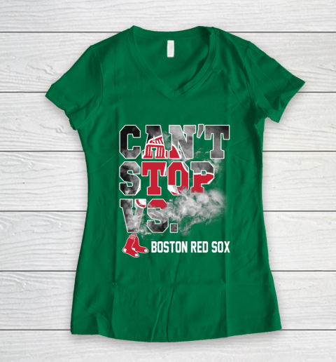MLB Boston Red Sox Baseball Can't Stop Vs Boston Red Sox Women's V-Neck T-Shirt 3