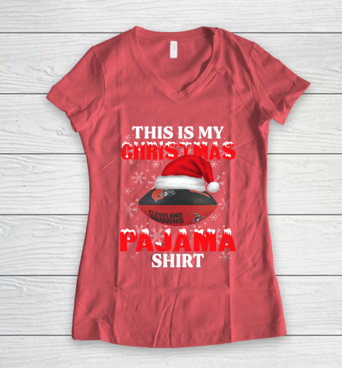 Cleveland Browns This Is My Christmas Pajama Shirt NFL Women's V-Neck T-Shirt 4