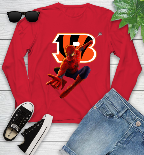 NFL Spider Man Avengers Endgame Football Cincinnati Bengals Youth Long Sleeve - Image 12