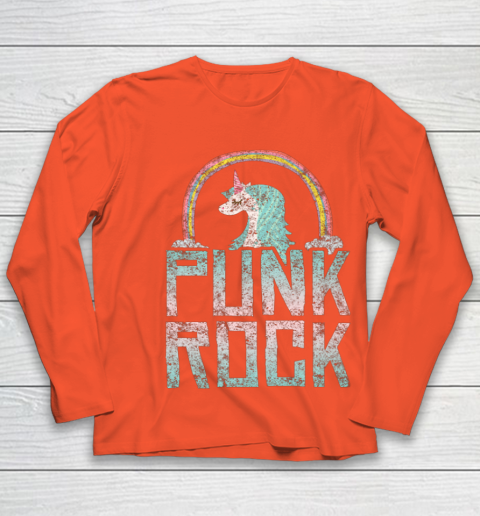 Punk Rock Music Band Unicorn Rainbow Distressed Youth Long Sleeve Tee For Sports