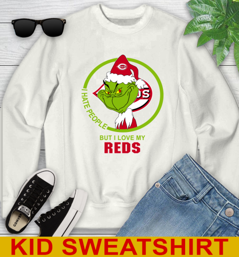 Cincinnati Reds MLB Christmas Grinch I Hate People But I Love My Favorite Baseball Team Youth Sweatshirt