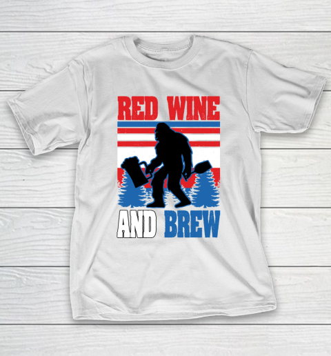 Beer Lover Funny Shirt Big Foot Red Wine And Brew Funny July 4th Gift Vintage T-Shirt