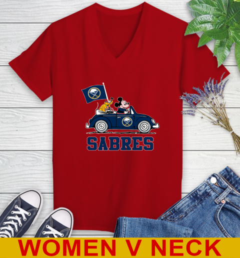 NHL Hockey Buffalo Sabres Pluto Mickey Driving Disney Shirt Women's V-Neck T-Shirt 12