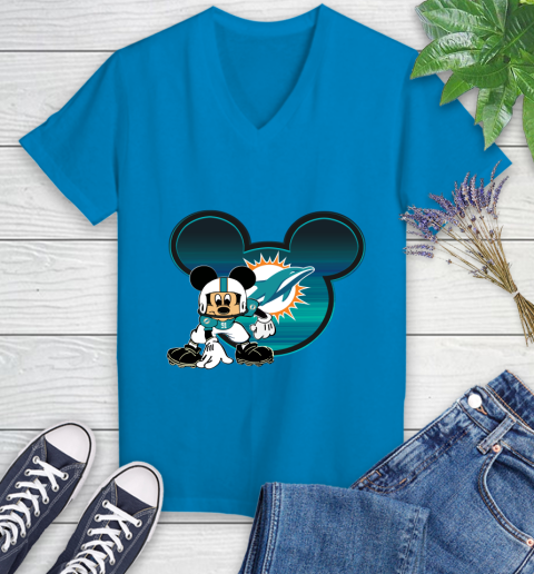 NFL Miami Dolphins Mickey Mouse Disney Football T Shirt Women's V-Neck T-Shirt 7