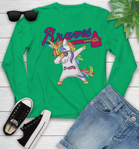 Atlanta Braves MLB Baseball Funny Unicorn Dabbing Sports Youth Long Sleeve 6