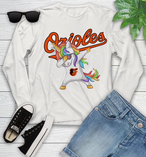Baltimore Orioles MLB Baseball Funny Unicorn Dabbing Sports Youth Long Sleeve 12