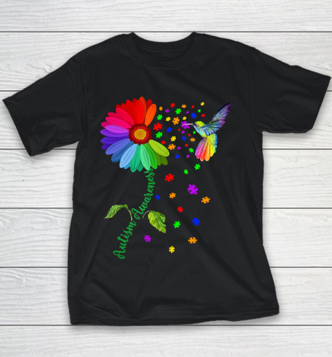 Autism Awareness Month Hummingbird Sunflower Youth T-Shirt