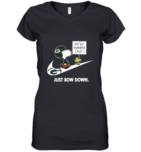 Green Bay Packers Are Number One – Just Bow Down Snoopy Women's V-Neck T-Shirt