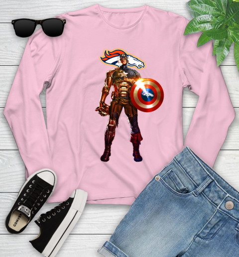 NFL Captain America Marvel Avengers Endgame Football Sports Denver Broncos Youth Long Sleeve 10