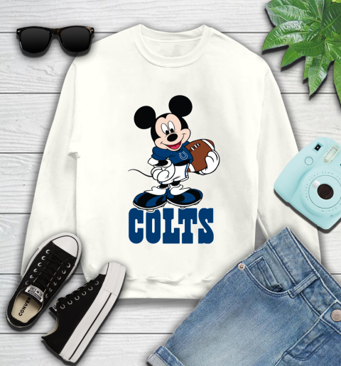 NFL Football Indianapolis Colts Cheerful Mickey Mouse Shirt Youth Sweatshirt 2