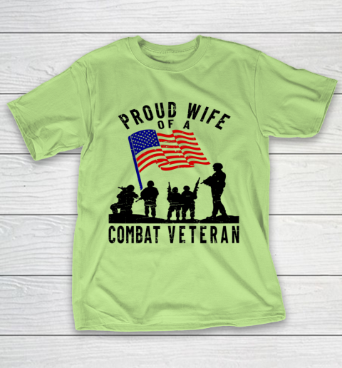 Veteran Shirt Proud Wife of a Combat Veteran Retro US Flag Military Family T-Shirt 16