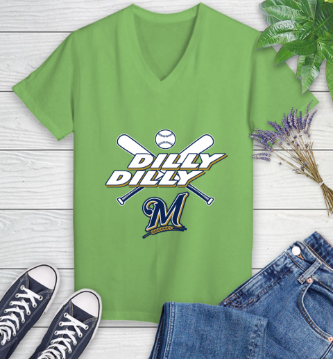MLB Milwaukee Brewers Dilly Dilly Baseball Sports Women's V-Neck T-Shirt 11