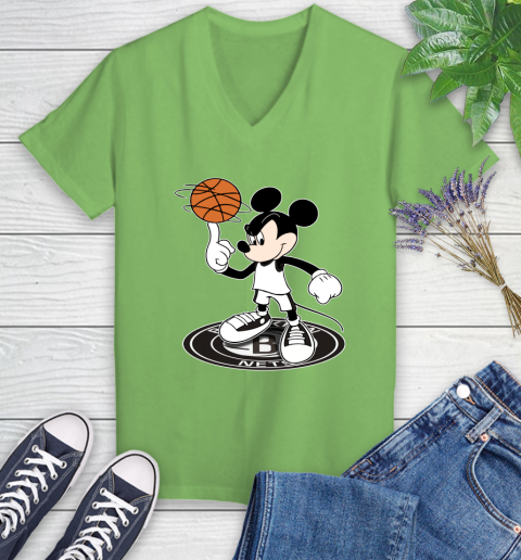 NBA Basketball Brooklyn Nets Cheerful Mickey Disney Shirt Women's V-Neck T-Shirt 9