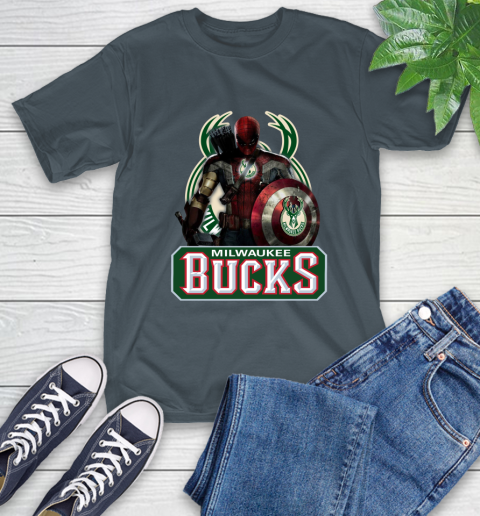 Milwaukee Bucks NBA Basketball Captain America Thor Spider Man Hawkeye Avengers T-Shirt 9