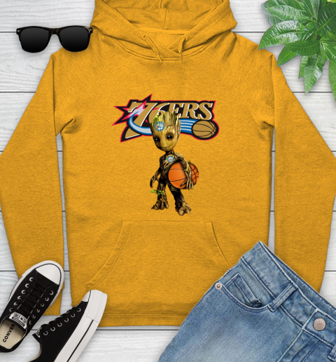 Philadelphia 76ers NBA Basketball Groot Marvel Guardians Of The Galaxy Youth Hoodie 3