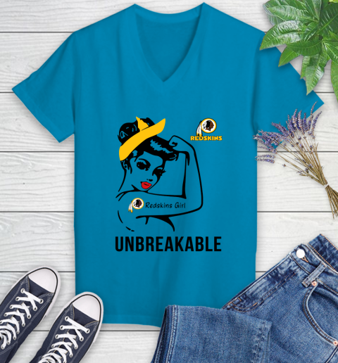 NFL Washington Redskins Girl Unbreakable Football Sports Women's V-Neck T-Shirt 4