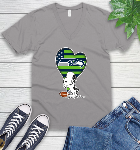 Seattle Seahawks NFL Football The Peanuts Movie Adorable Snoopy V-Neck T-Shirt 4
