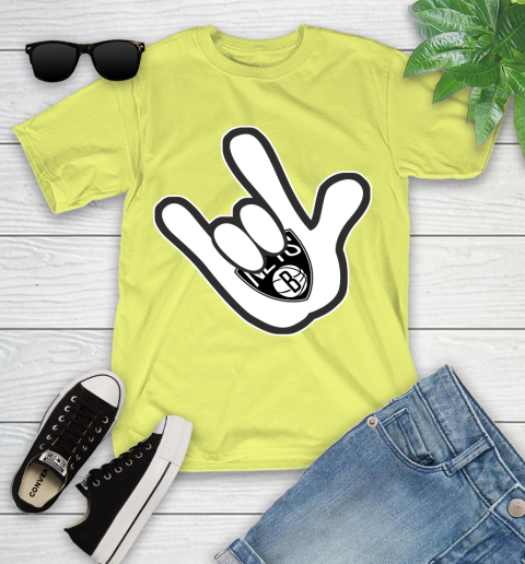 Brooklyn Nets NBA Basketball Mickey Rock Hand Disney Youth T-Shirt 8
