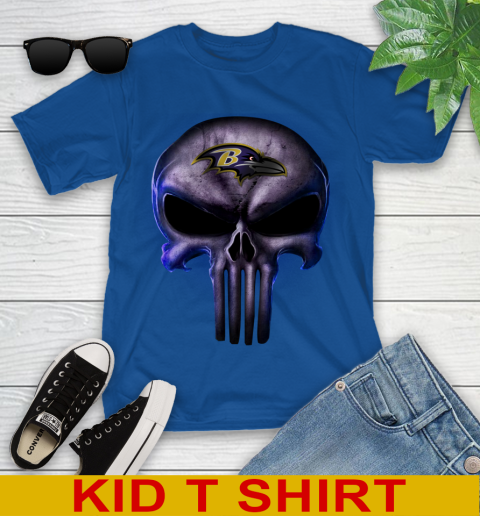 Baltimore Ravens NFL Football Punisher Skull Sports Youth T-Shirt 10