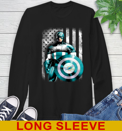 Miami Dolphins NFL Football Captain America Marvel Avengers American Flag Shirt Long Sleeve T-Shirt