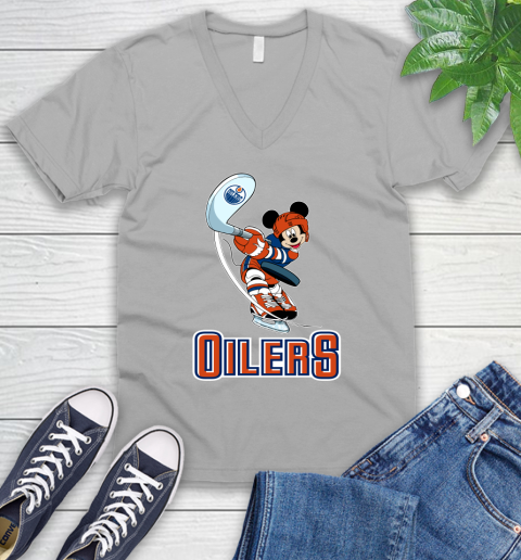 NHL Hockey Edmonton Oilers Cheerful Mickey Mouse Shirt V-Neck T-Shirt 4
