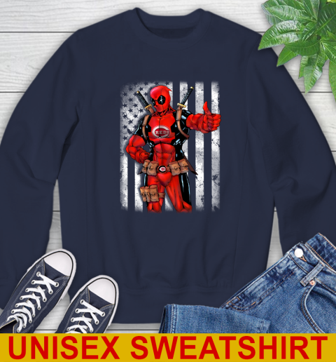 MLB Baseball Cincinnati Reds Deadpool American Flag Shirt Sweatshirt 2