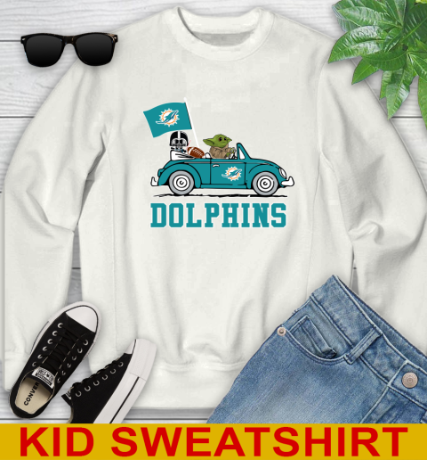 NFL Football Miami Dolphins Darth Vader Baby Yoda Driving Star Wars Shirt Youth Sweatshirt