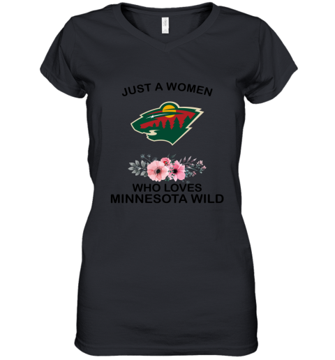 NHL Just A Woman Who Loves Minnesota Wild Hockey Sports Women's V-Neck T-Shirt