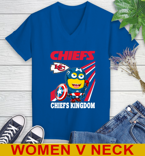 NFL Football Kansas City Chiefs Captain America Marvel Avengers Minion Shirt Women's V-Neck T-Shirt 9