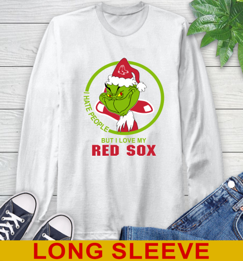 Boston Red Sox MLB Christmas Grinch I Hate People But I Love My Favorite Baseball Team Long Sleeve T-Shirt