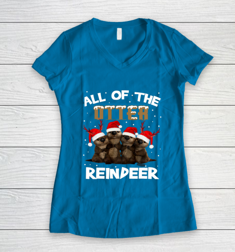 All Of Otter Reindeer Christmas Pajamas Tshirt Xmas Women's V-Neck T-Shirt 5