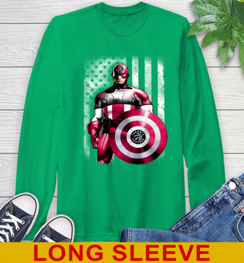Toronto Raptors NBA Basketball Captain America Marvel Avengers American Flag Shirt Long Sleeve T-Shirt 8