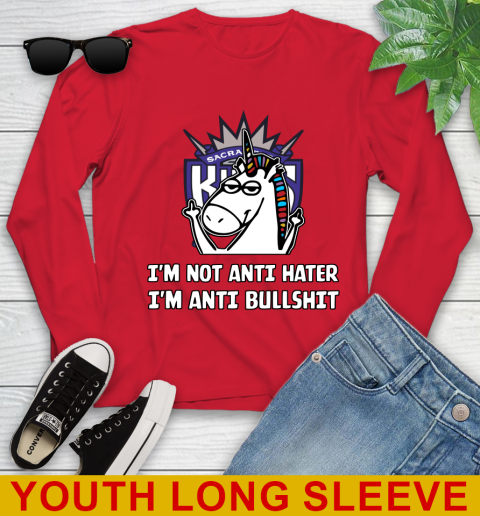 Sacramento Kings NBA Basketball Unicorn I'm Not Anti Hater I'm Anti Bullshit Youth Long Sleeve 11