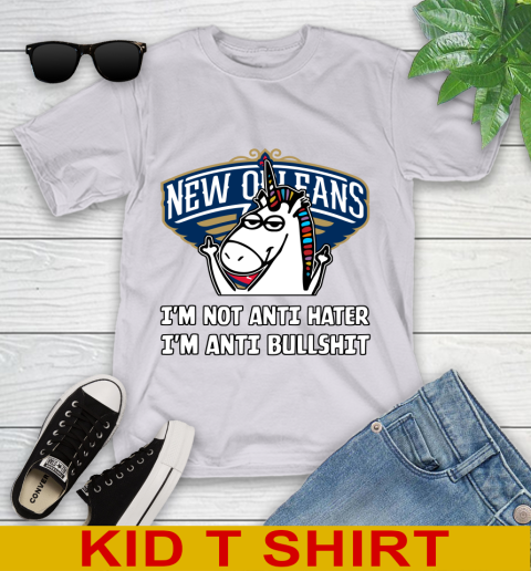 New Orleans Pelicans NBA Basketball Unicorn I'm Not Anti Hater I'm Anti Bullshit Youth T-Shirt 5