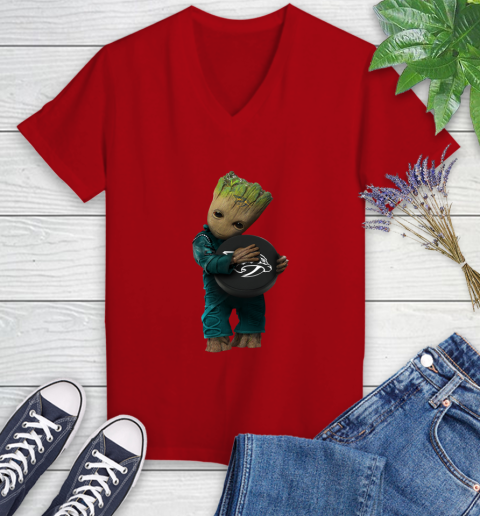 NHL Groot Guardians Of The Galaxy Of The Galaxy Hockey Sports Nashville Predators Women's V-Neck T-Shirt 12