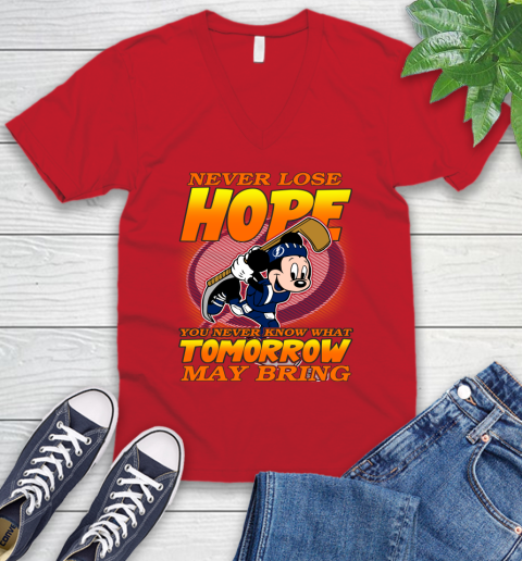 Tampa Bay Lightning NHL Hockey ootball Mickey Disney Never Lose Hope V-Neck T-Shirt 6