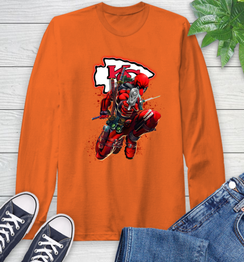 NFL Deadpool Marvel Comics Sports Football Kansas City Chiefs Long Sleeve T-Shirt 5