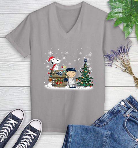 NFL Los Angeles Rams Snoopy Charlie Brown Christmas Football Super Bowl Sports Women's V-Neck T-Shirt 4