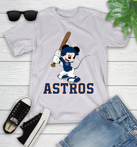 MLB Baseball Houston Astros Cheerful Mickey Mouse Shirt Youth T-Shirt 4