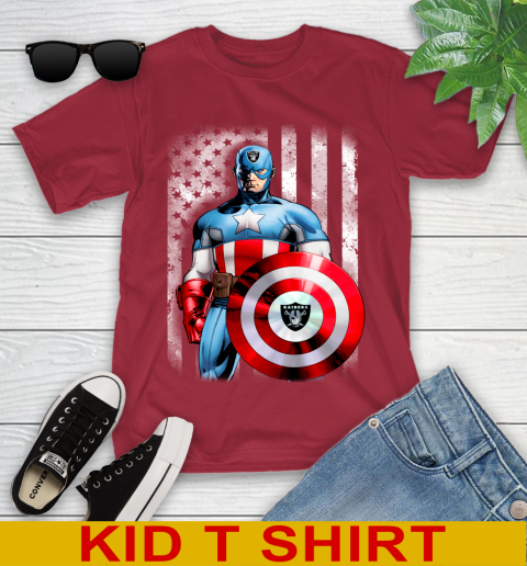 Oakland Raiders NFL Football Captain America Marvel Avengers American Flag Shirt Youth T-Shirt 12